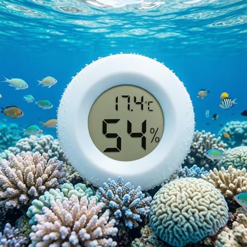 QWORK® Termómetro Digital para Acuario con Pantalla LED Verde y Botón Táctil, Rango 0 60°C Precisión 0.1°C – Sensor Externo Adhesivo para Peceras, Acuarios Tropicales y Terrarios