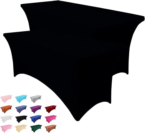 Miniatura 1 de Paquete de 2 manteles rectangulares de 4 pies para mesa rectangular, color negro, elásticos, de elastano, 4 pies, para cumpleaños, cóctel, boda,