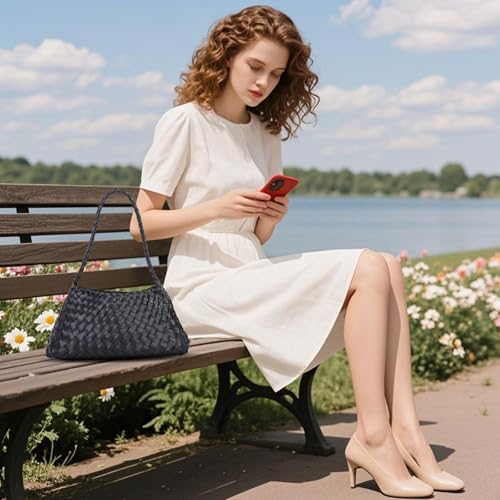 Women's Woven Tote Bag Purse Trendy Woven Shoulder Bag Purses Handbags Handmade Underarm Handbags Leather Shoulder Bag for Women4