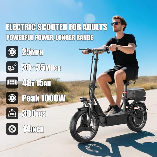 Electric Scooter for Adults, 1000W Peak Motor, Up to 25 MPH