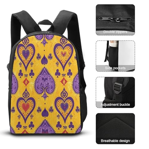 17-inch Backpack,Crossbody Lunch Bag,and Cosmetic Bags Suitable for Travel,business,casual,universal Spades And Hearts Print Travel Backpacks for Men And Women3