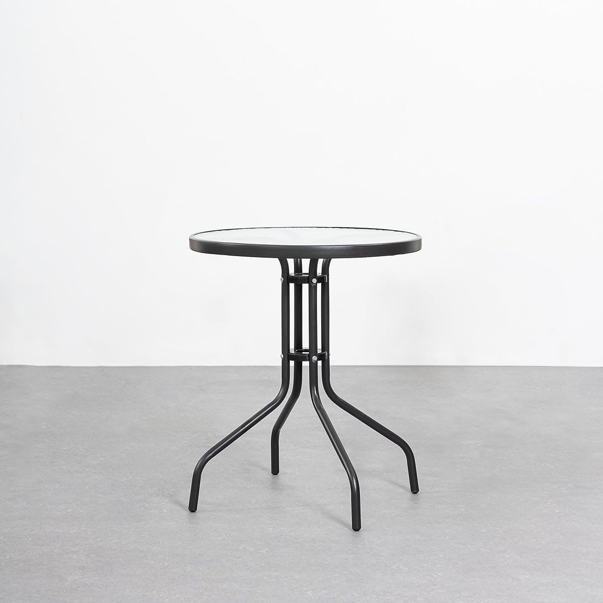 LOLAhome Mesa de jardín Redonda Trivia de Cristal y Acero Color Gris Antracita de Ø 60 cm