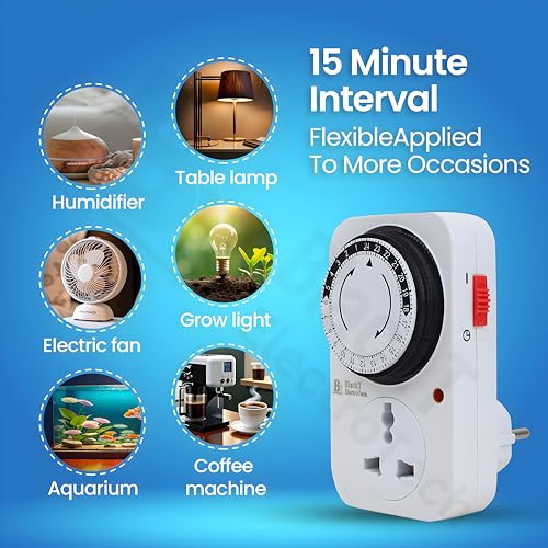Image of Blackt Electrotech BT41PM 24 Hour Plug-in Mechanical Timer Switch (10 Amp, 230V) - Programmable Analog Timer Socket for Lamps, Aquariums, and Home Appliances - 15 Minute Intervals