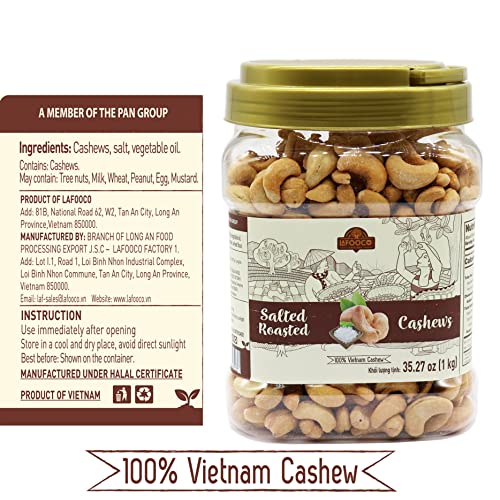 Image of LAFOOCO Roasted Salted Cashews 2.2 lb (1kg), Bulk Party Snack Nuts Jar
