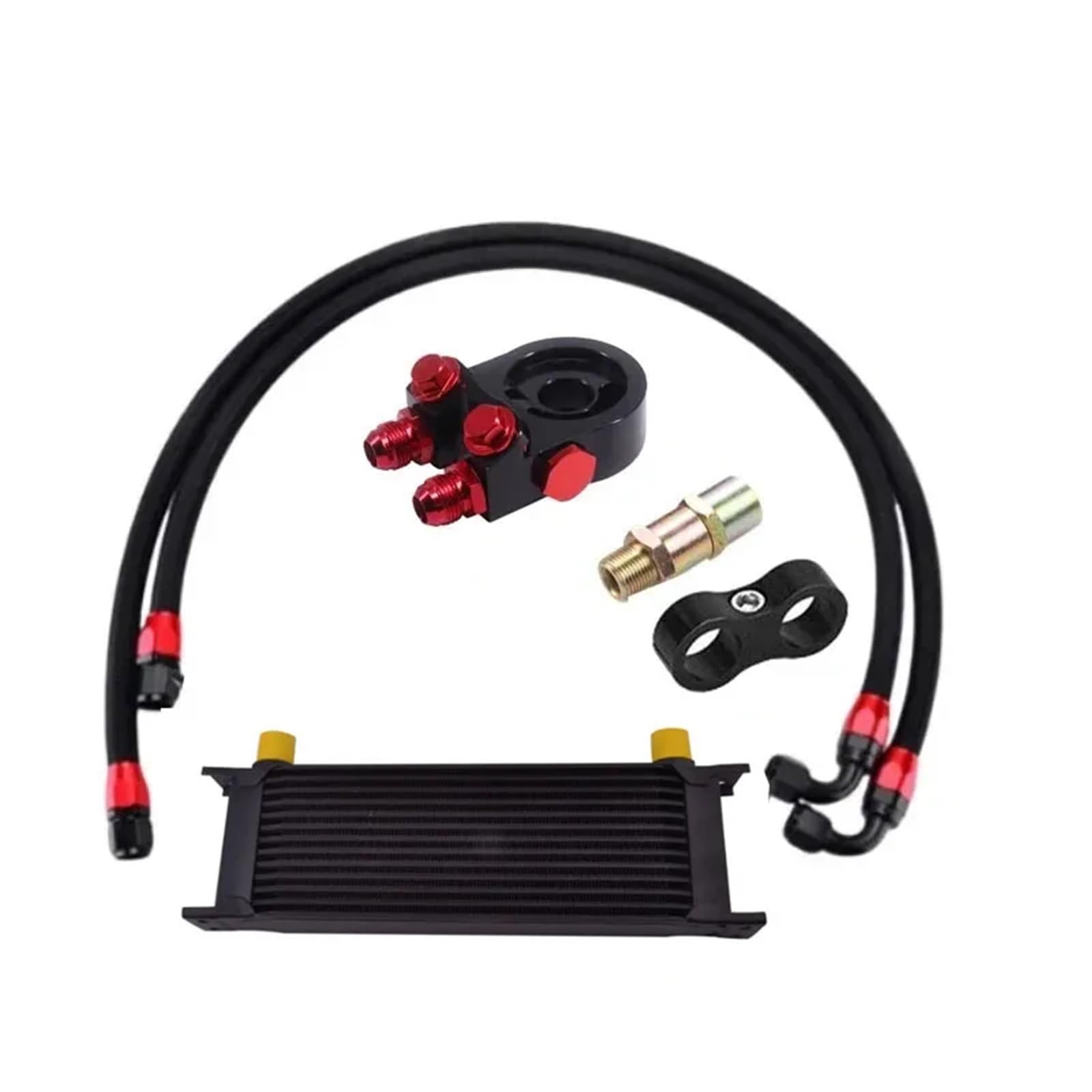 Kit Universal de Enfriador de Aceite de 10 Filas, Adaptador sándwich para Filtro de Aceite, Manguera AN10 Trenzada de Nailon y Acero Inoxidable.