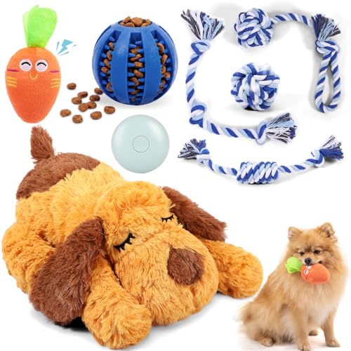 WEOK Paquete de 8 juguetes para cachorros para razas medianas y pequeñas, cachorros de latido del corazón para perros, ayuda calmante para dormir para la ansiedad de los cachorros, incluye juguetes de