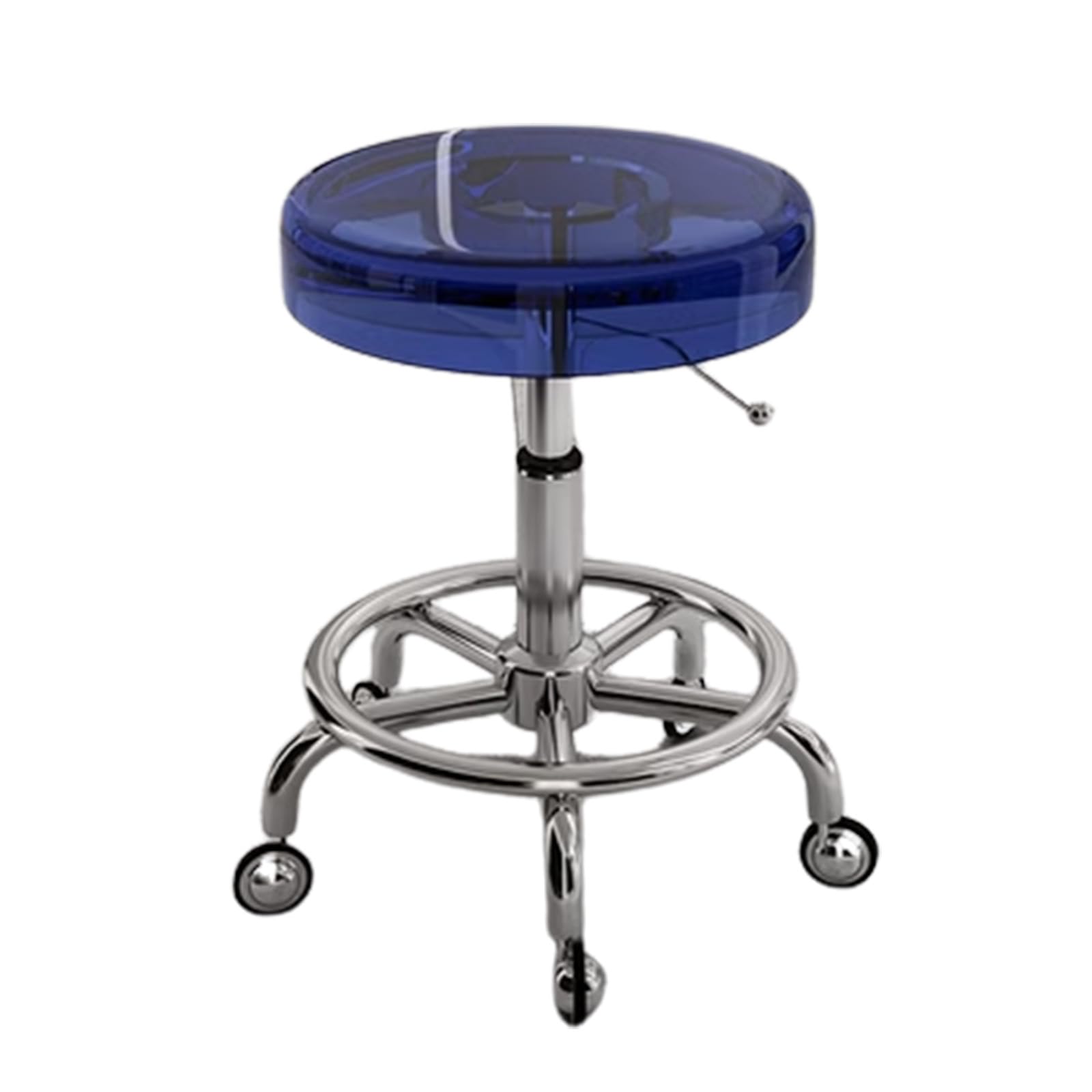 Taburete giratorio con ruedas sólidas, material acrílico, resistente, giratorio, para bar, laboratorio, oficina, barbería, cocina y tienda (azul)