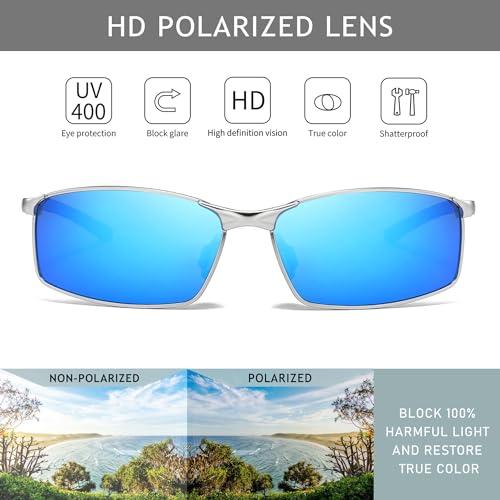 Image of SUNGAIT Ultra-Lightweight Polarized Sunglasses Men for Driving Fishing Golf, Rectangular Metal Frame with Spring Hinge