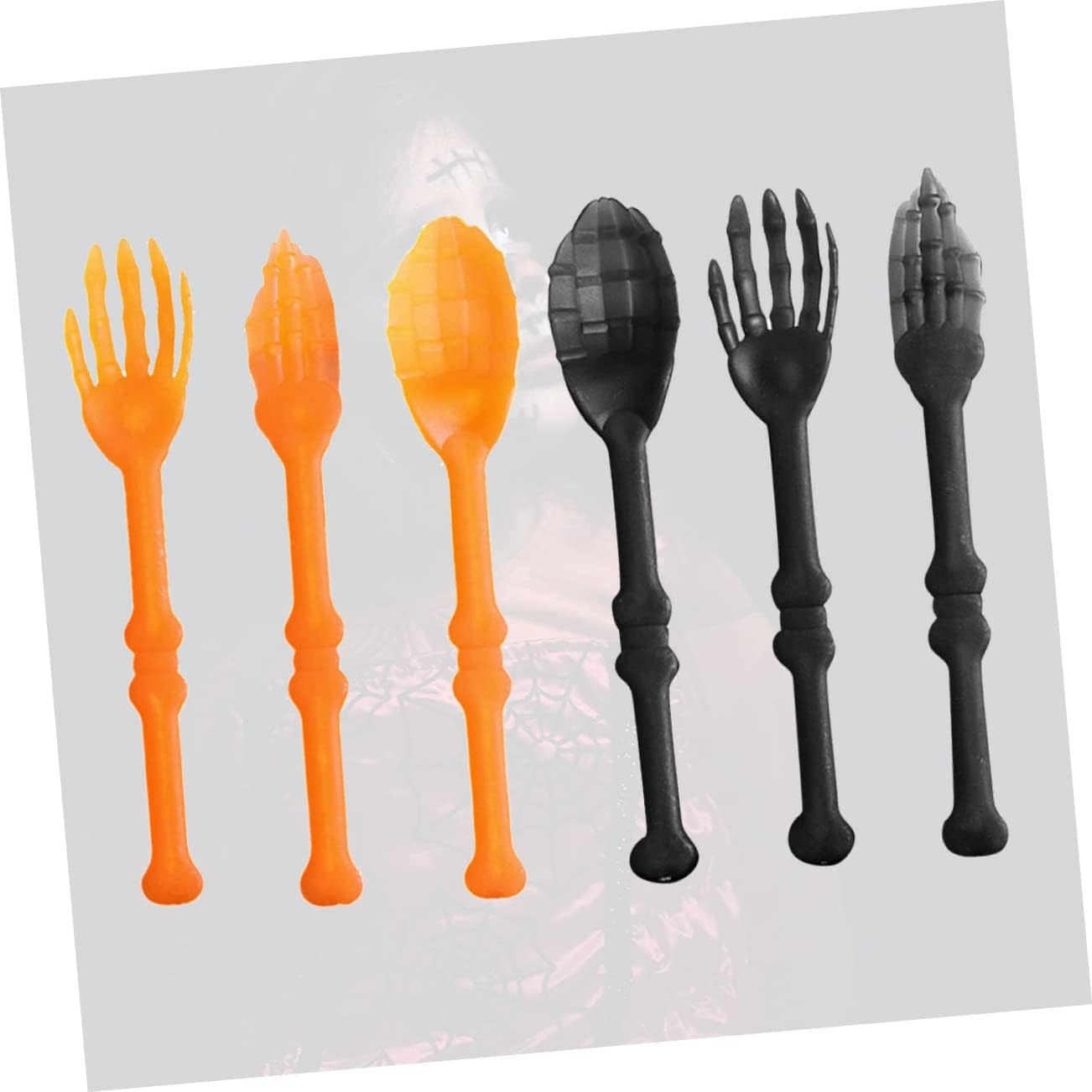 6pcs Halloween Party Supplies Creative Plastic Forks Spoons Orange Black Fun Tableware for Kitchen Dining Bar Unique Bone Design for Boys and Girls Celebrations