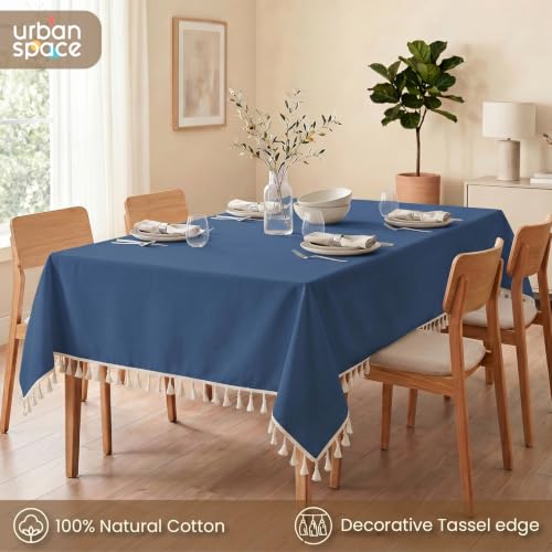 Image of Urban Space 100% Cotton Dining Table Cover for 4 Seater, Solid Cotton Table Cloth for Center Table (Aura Indigo, 4 Seater)