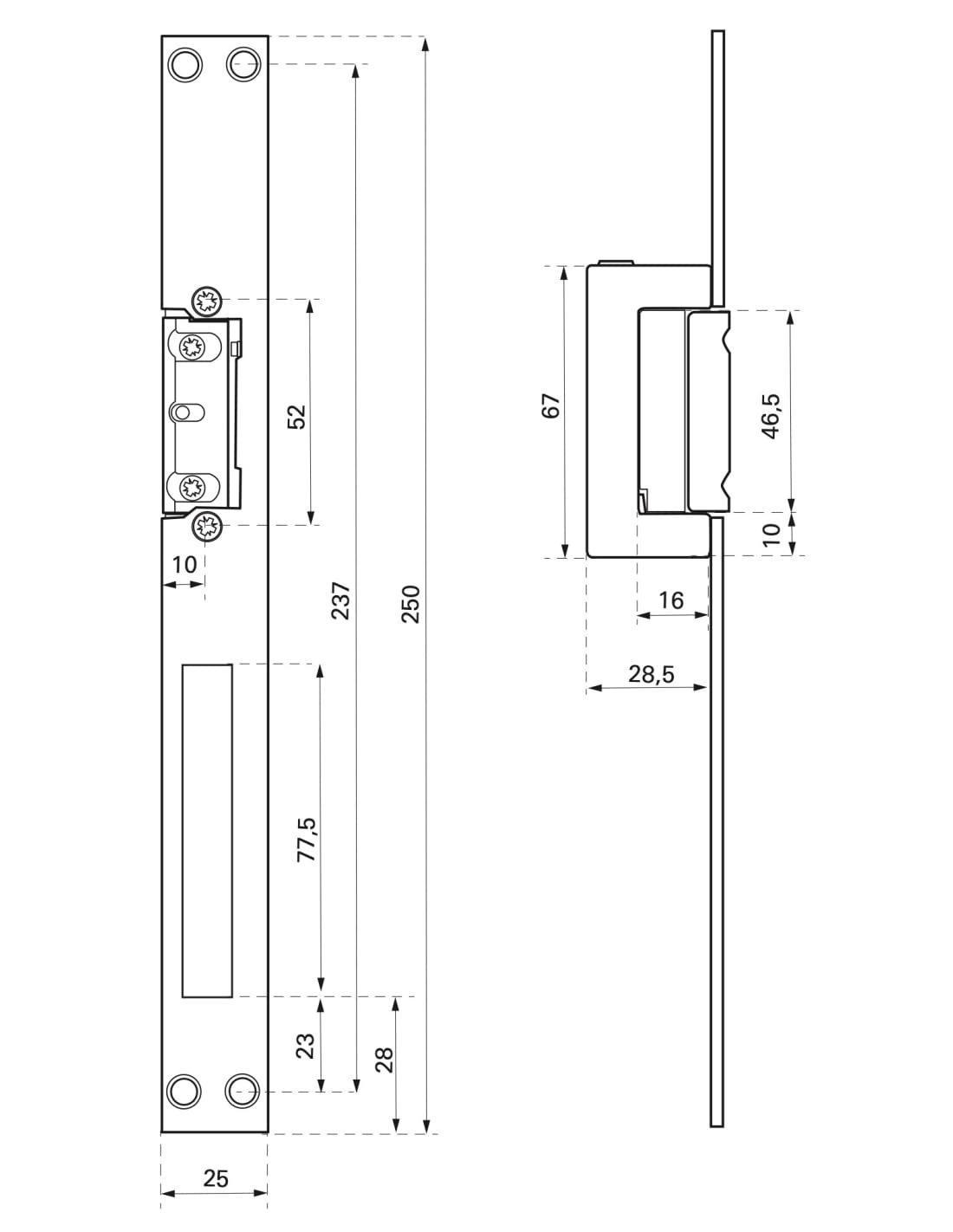 THIRARD - Gâche Électrique Encastrable à Impression 2 Temps - Réversible - 12/24 V - Inox - Corps Alliage - Têtière Inox - Double Empennage - Levier de Déverrouillage - Gris