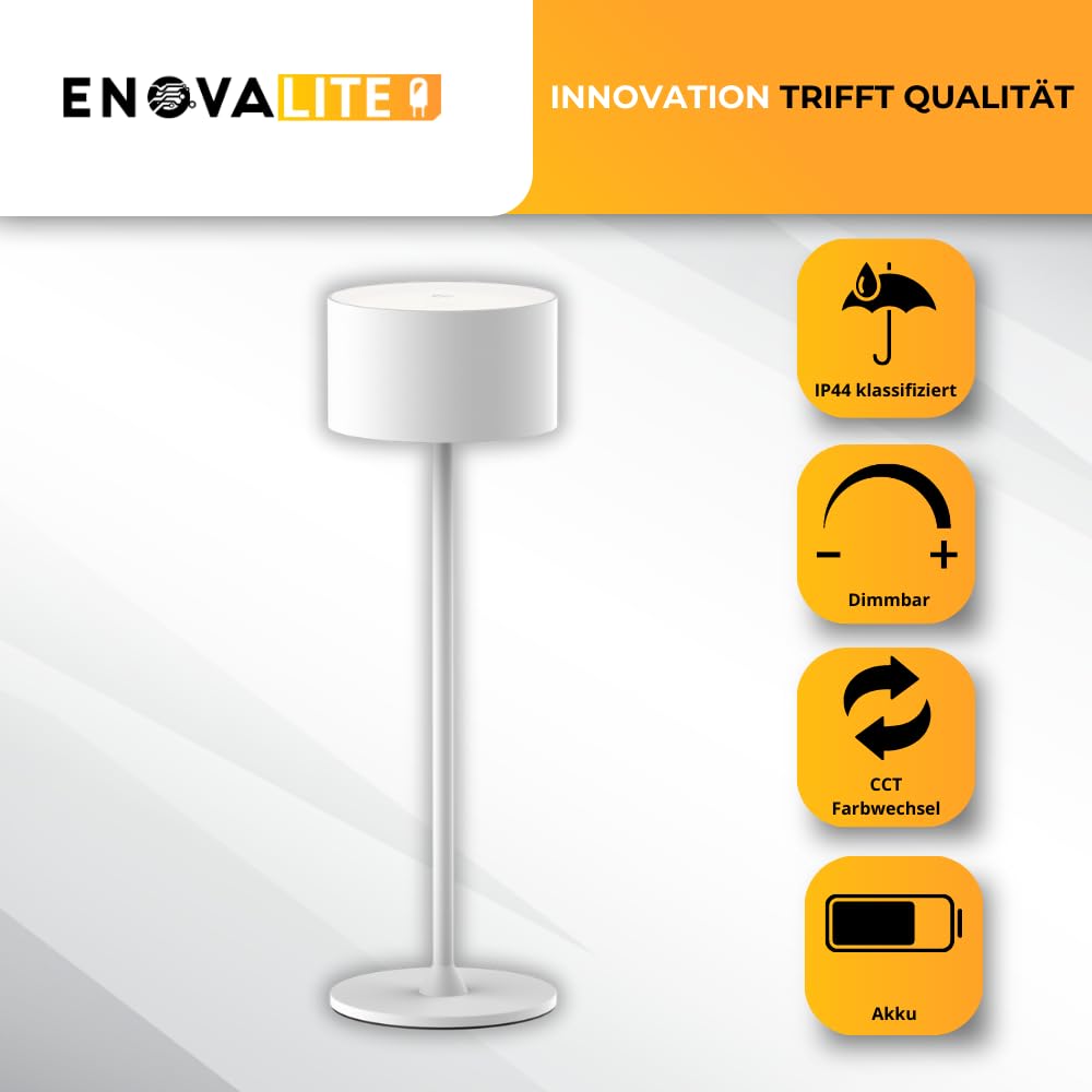 3x LED Akku Tischlampe kabellos mit Ladestation und Touch, Dimmbar, Warmweiß Neutralweiß Kaltweiß einstellbar - IP44 Tischleuchte Outdoor wiederaufladbar, Nachttischlampe, weiß
