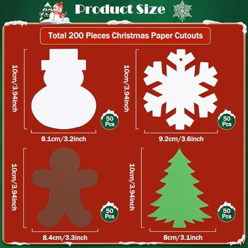 MixTeach 200 peças recortes de papel de natal, boneco de neve, floco de neve, árvore de natal, bonec