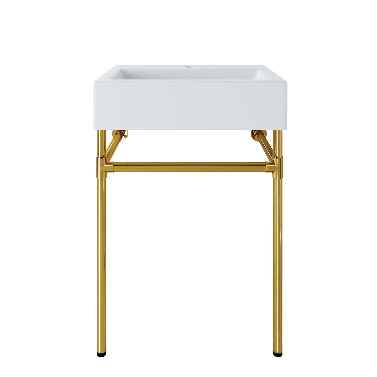 Modway Redeem 24" Wall-Mount Gold Stainless Steel Bathroom Vanity in Gold White