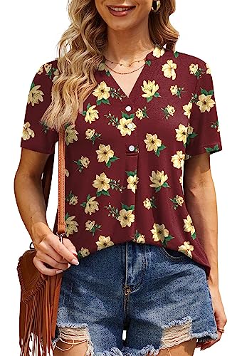 AYIFU Womens Summer Tops Notch V Neck Blouses Short Sleeve Dressy Shirts Casual Tunic - Image 4