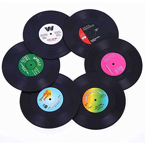 Coasters for Drinks with Gift Box - Set of 6 Colorful Retro Vinyl Record Disk Coasters with Funny Labels-Prevent Furniture from Dirty and Scratched-4.2 Inch Cover