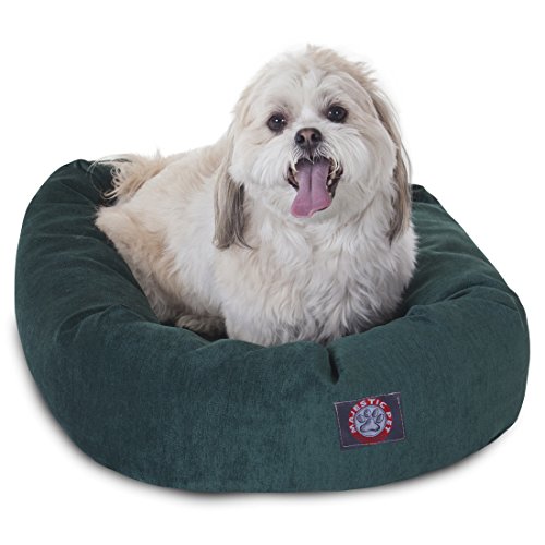Image of Majestic Pet 24 Inch Micro Velvet Calming Dog Bed Washable - Cozy Soft Round Dog Bed with Spine for Head Support - Fluffy Donut Puppy Mat 24x19x7 (inch) Small - Marine (2025)