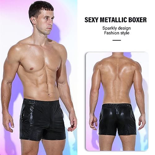 Mens Metallic Shorts Sexy Boxers Party Nightclub Rave Shorts with Pocket3