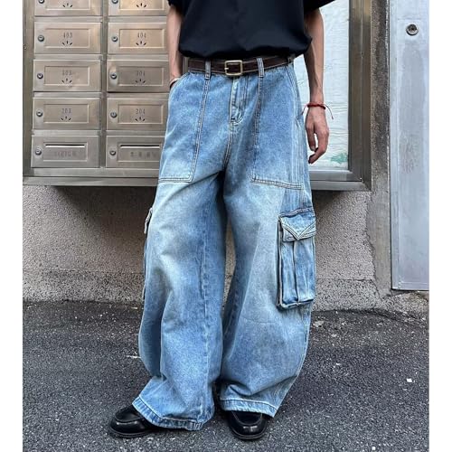 Men's Baggy Cargo Jeans Streetwear Oversized Barrel Wide Leg Denim Pants Casual Loose Hip Hop Jeans with Pockets2