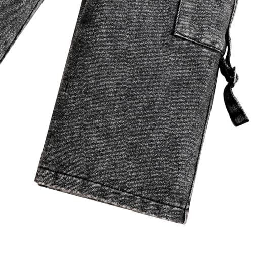 Toddler Girl Jeans, Elastic Band Wide-Leg Cargo Jeans with Utility Pockets - Girls Denim Pants (3-7T)4