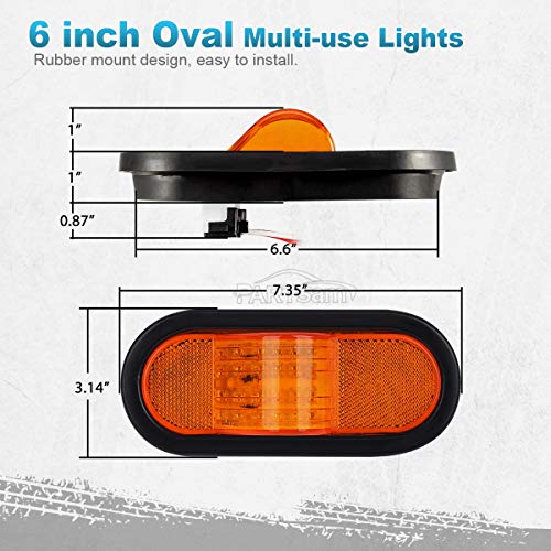 Partsam 2Pcs 6.5" Mid Turn Signal Amber Marker Light Rubber Mount 24 Led W/Reflex Lens Universal Waterproof 6 Inch Oval Led Mid-Ship Marker And Turn Signal Semi Truck Trailer Light #TOP4