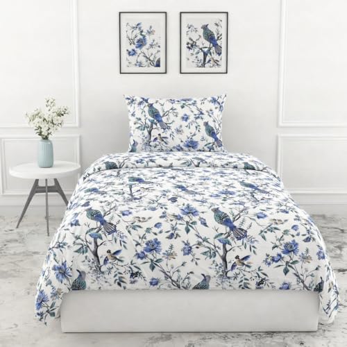 Image of elanorhomes 100% Cotton 240 TC Single Bed Sheet Set | Floral Printed Bedsheet with Pillow Cover | Soft Breathable Fabric for Bedroom | 60x90 Inches (Skyfall Petals)