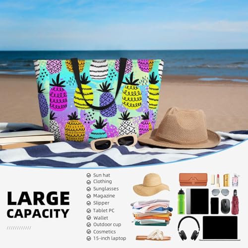 Graffiti Pineapples Large Beach Bag Waterproof Sandproof Swim Tote Pool Bag For Women With Zipper4