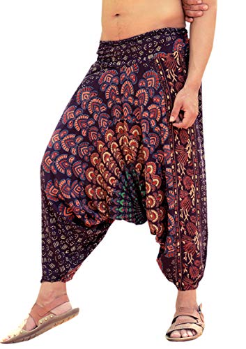 SARJANA HANDICRAFTS Mens Womens Rayon Mandala Pockets Harem Pants Yoga Drop Crotch Trouser