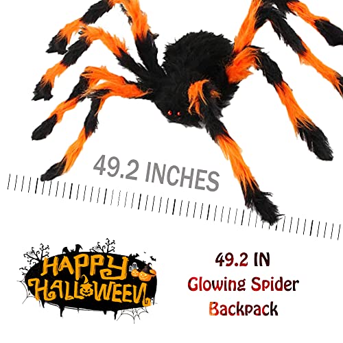 YODITI Halloween Spinnenrucksack für Erwachsene mit Lichtern, Bunte Spinne, Lustige Frau, Süßigkeitentasche, Horror Plüsch Spinnendekoration, Kostümzubehör, Spinnenrequisiten mit elastischen Riemen