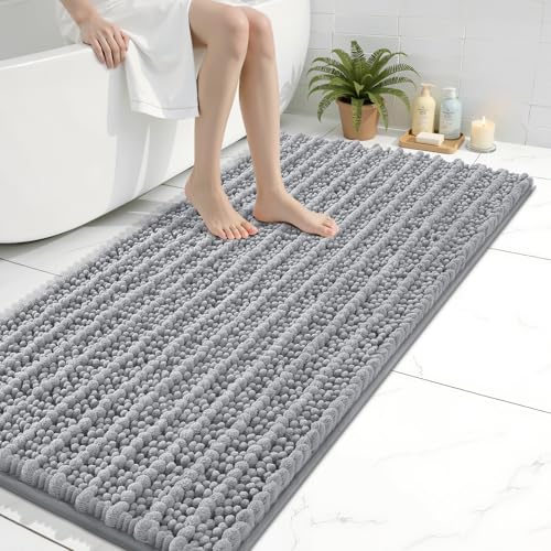 Image of Arotive Luxury Bathroom Runner Rugs 44x24, Extra Soft Thick Absorbent Shaggy Chenille Bath Rugs, Machine Wash Dry, Bath Mats for Bathroom Floor, Tub and Shower, Home Decor Accessories, Light Grey