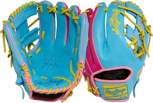 Rawlings | Heart of THE Hide Spring Break Edition Baseball Glove | 11.5" | RHT | Pro I Web | Columbia Blue/Yellow/Pink