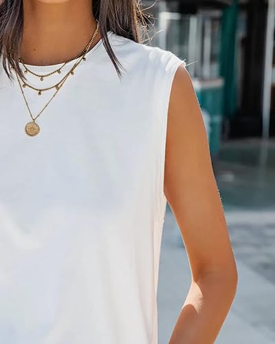 Miniatura 4 de Aoysky Camiseta sin mangas para mujer, cuello redondo, color liso, casual, ajuste holgado, para verano, camiseta básica