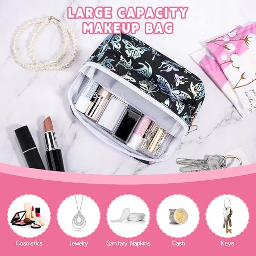 Image of Likesing 5.1 inch Mini Makeup Bag for Purse, Leather Small Makeup Pouch Travel Cosmetic Make up Bags for Women Girls, Cute Preppy Mini Toiletry Bag Coin Pouch Period Bag(Dancing Butterfly Black)