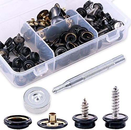 Glarks 120-Pieces Stainless Steel Marine Grade Canvas and Upholstery Boat Cover Snap Button Fastener Kit with 2Pcs Setting Tool (40 Sets) - Black