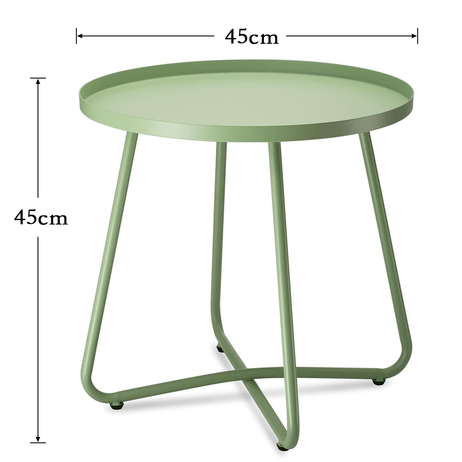 danpinera Tavolino per esterni, in acciaio resistente alle intemperie, piccolo tavolo rotondo in metallo per terrazza, cortile, balcone, giardino, comodino, verde