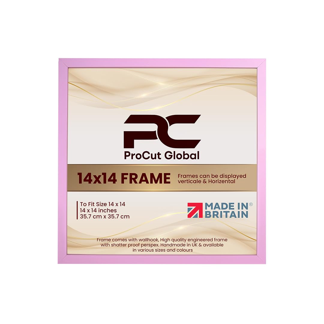 Procut Global 14X14 Pink Picture Frames – Sleek Wooden Photo Frame with Shatterproof Perspex for Wall or Tabletop – Perfect for Posters, Certificates, Prints–Multiple Sizes & Colors Available