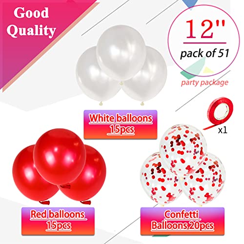 Image of Pearl Red White Latex Balloons 12 Inch Red Confetti Balloon for Birthday Wedding christmas Bridal Baby Shower Decorations.50Pcs.