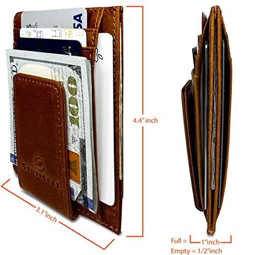 Mens Slim RFID Blocking Brown Rugged Vintage Genuine Leather Card Holder Money Clip Unisex Wallet with Gift Box3