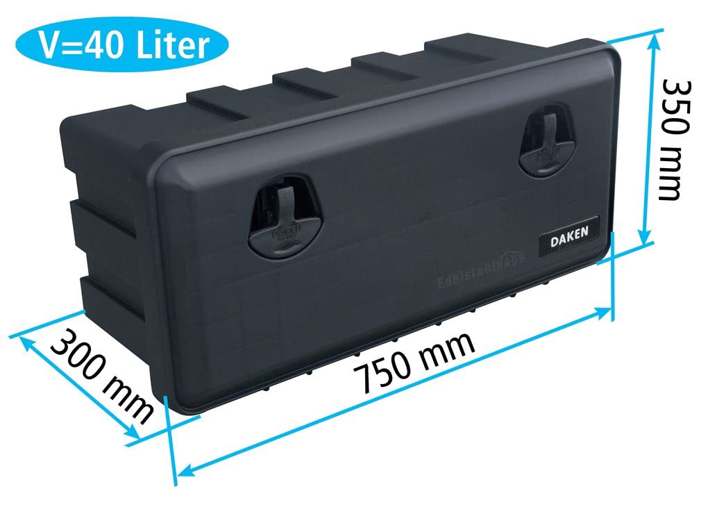 ARZER LKW Staukasten aus Kunststoff 750x350x300mm, 40 Liter, Edelstahlhaus Werkzeugkasten, Staubox, Werkzeugkiste, Gurtkiste, Deichselbox, Daken Just, Daken J040