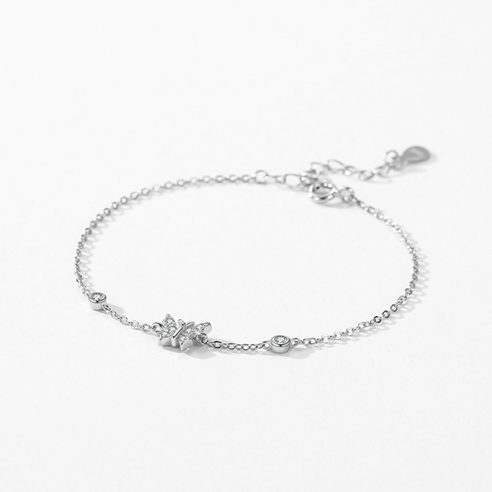 Au 375/585/750 Bracelets en or blanc véritable pour femme, bijoux papillon avec diamant, bracelets or blanc 9 K/14 K/18 K