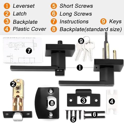 Probrico (2 Pack Black Entry Knob Combo Pack Keyed Alike, Heavy Duty Entrance Door Lever, Exterior Lockset Contemporary Style, Modern Front Door Hardware - Image 8