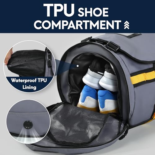 Image of Haimont Heavy Duty Convertible Travel Duffel Backpack, Grey, 60L