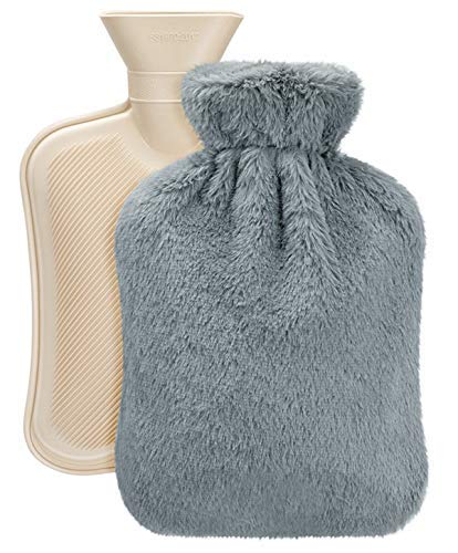 Vintoney Hot Water Fles met zachte Fleece Cover, Premium Natuurlijke Rubber 2 Liter Hot Water Bag - Helpt zorgen voor warmte en comfort Grijs