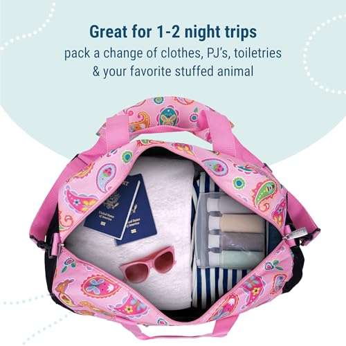 Image of Wildkin Kids Overnighter Duffel Bag - Carry-On Travel Bag for School & Sleepovers, Lightweight, Durable, Boys & Girls Ages 4-15 - Paisley