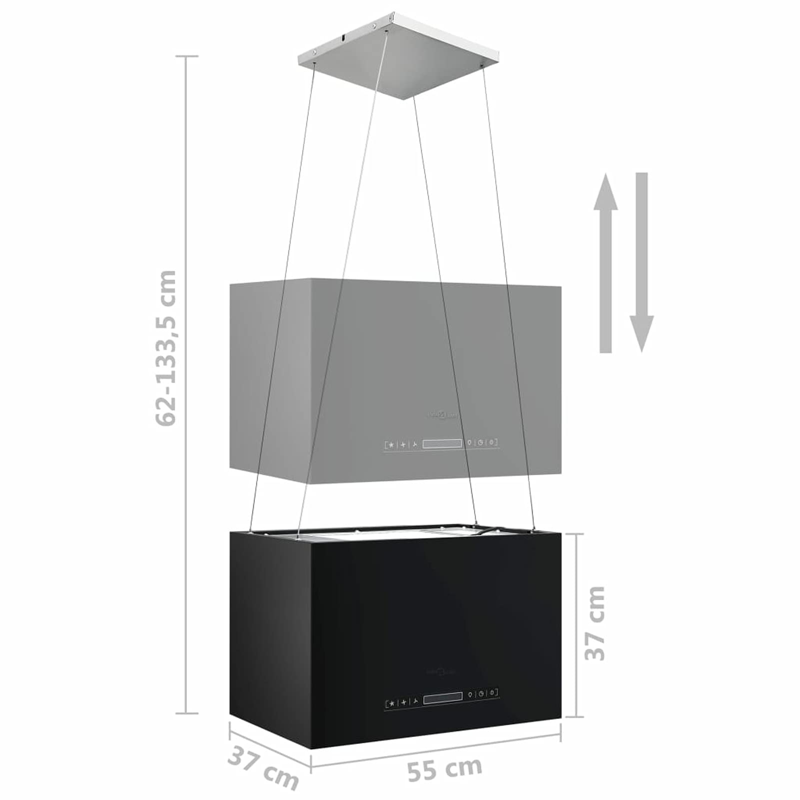 Cappa da Cucina ad Isola Sospesa LCD con Sensore 55 cm Acciaio Argento/Nero 55x37 cm 180 W 220-240 V, 50/60 Hz,Cappa Aspirante,Cappa a Isola