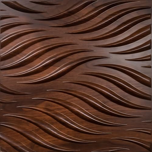 Image of Kayra Decor 3D Wall Panels Wave Design - Blackwood Color | 19.7 inch x 19.7 inch (Pack of 12) - Covers 32.28 Sq. Ft | Premium Home & Office Wall Decoration