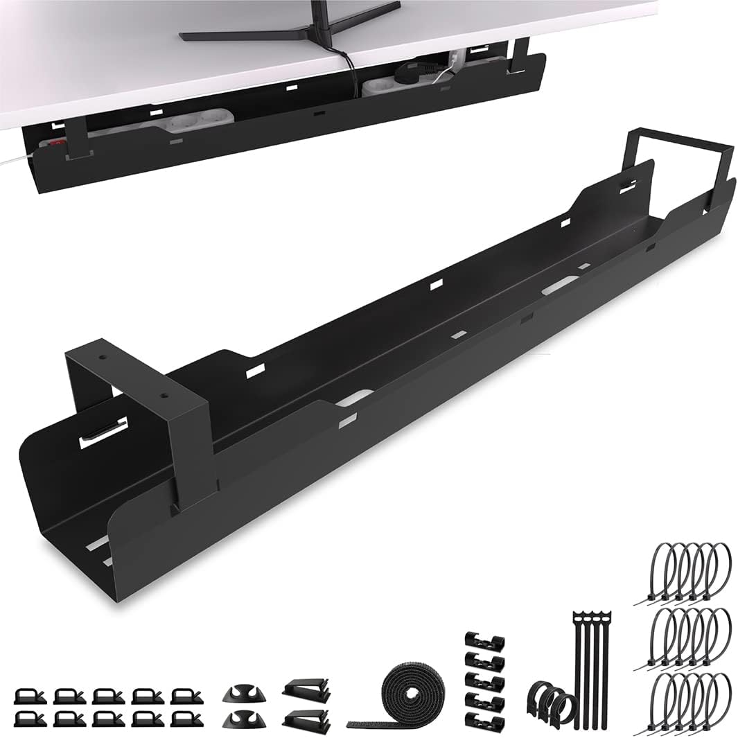 Under desk cable tray – Cable management, 15 kg load capacity, Black