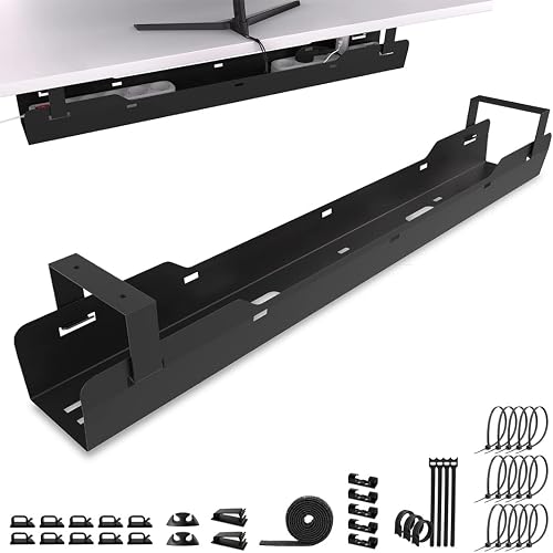 Ultimate Setup® Cable Tray Desk for Best Cable Management - Simply Hide Cables in the Cable Duct Desk (Black)