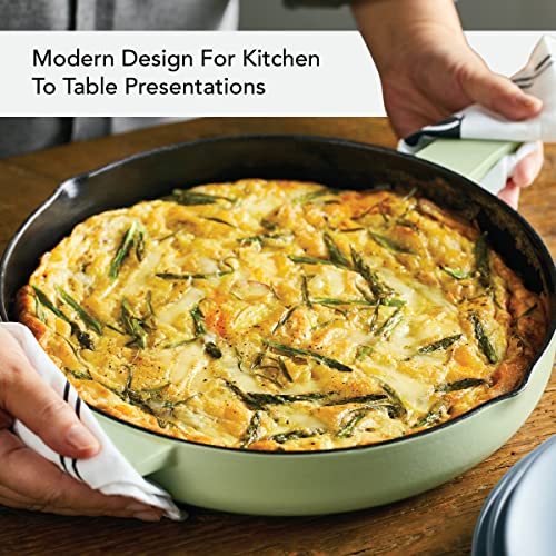 Image of KitchenAid Enameled Cast Iron Frying Pan /Skillet with Helper Handle and Pour Spouts, 12 Inch, Pistachio