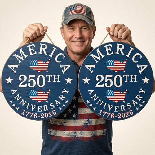 2 Pack 250th Anniversary Door Signs, 11.8" Patriotic 4th of July Decor Set, 1776-2026 America Independence Wooden Hangers, Front & Back Door Wreath Hanging Sign for Home Porch Outdoor Decor — view 6